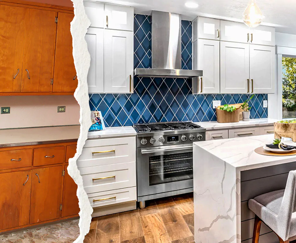 Before and after a Wholesale Cabinets kitchen remodel
