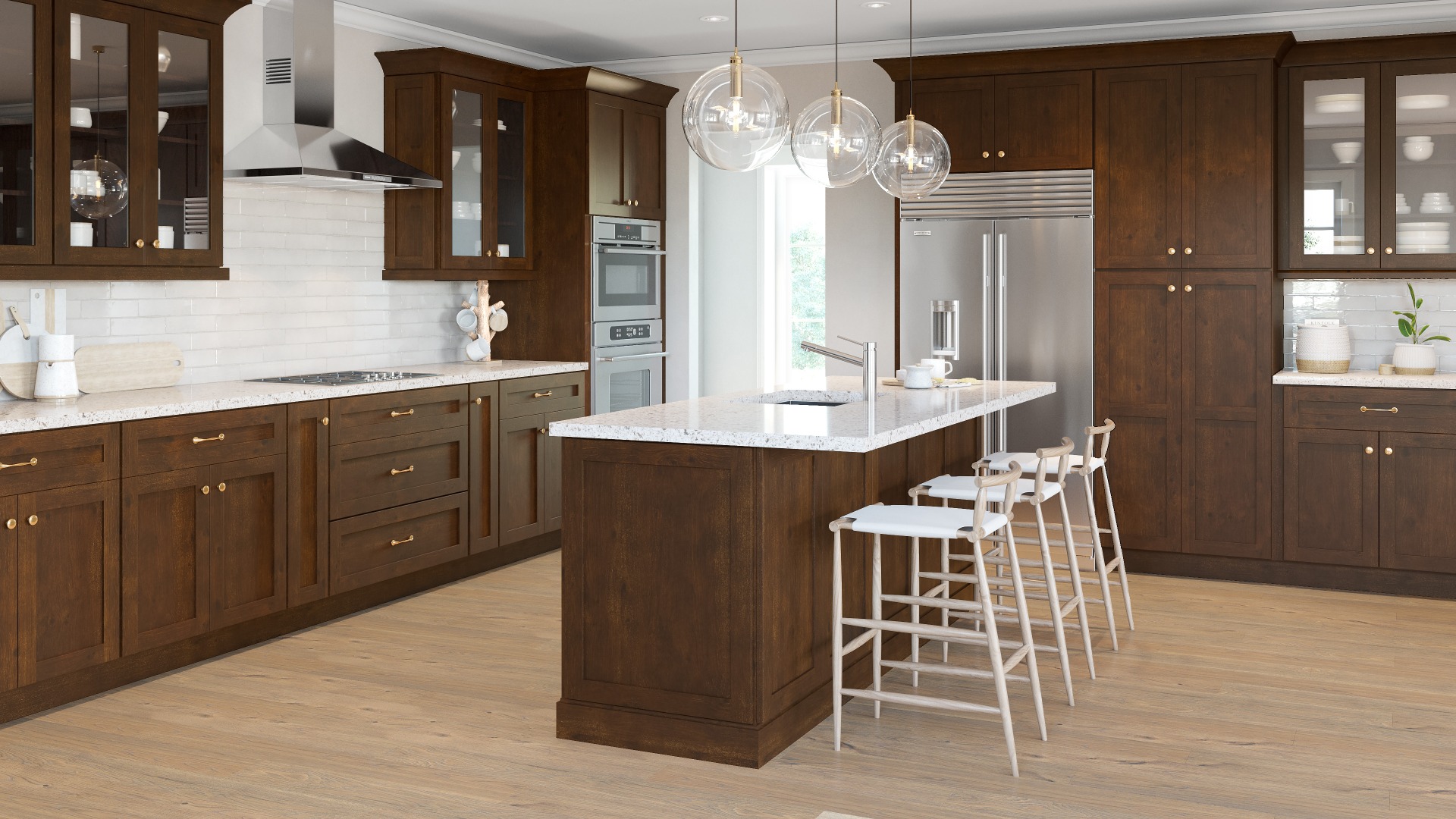 Dark Hickory Shaker Assembled Cabinets Gallery 1500x844 